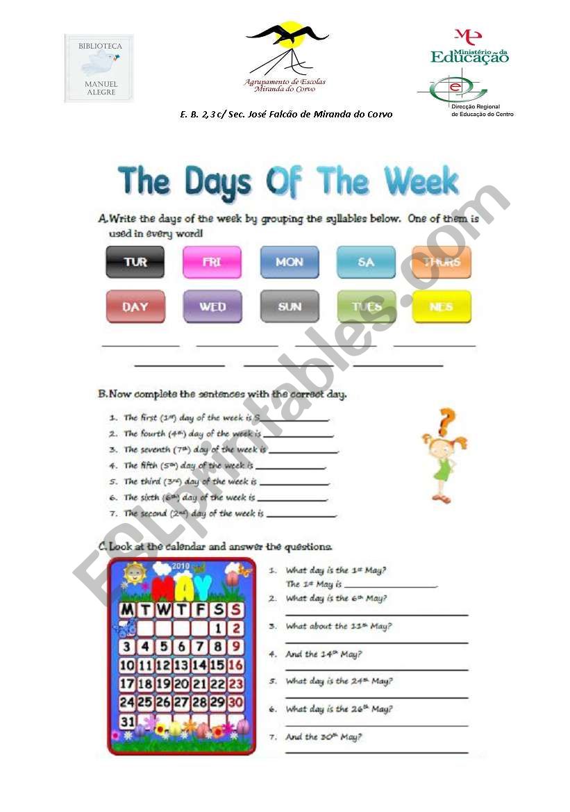 days of the week worksheet