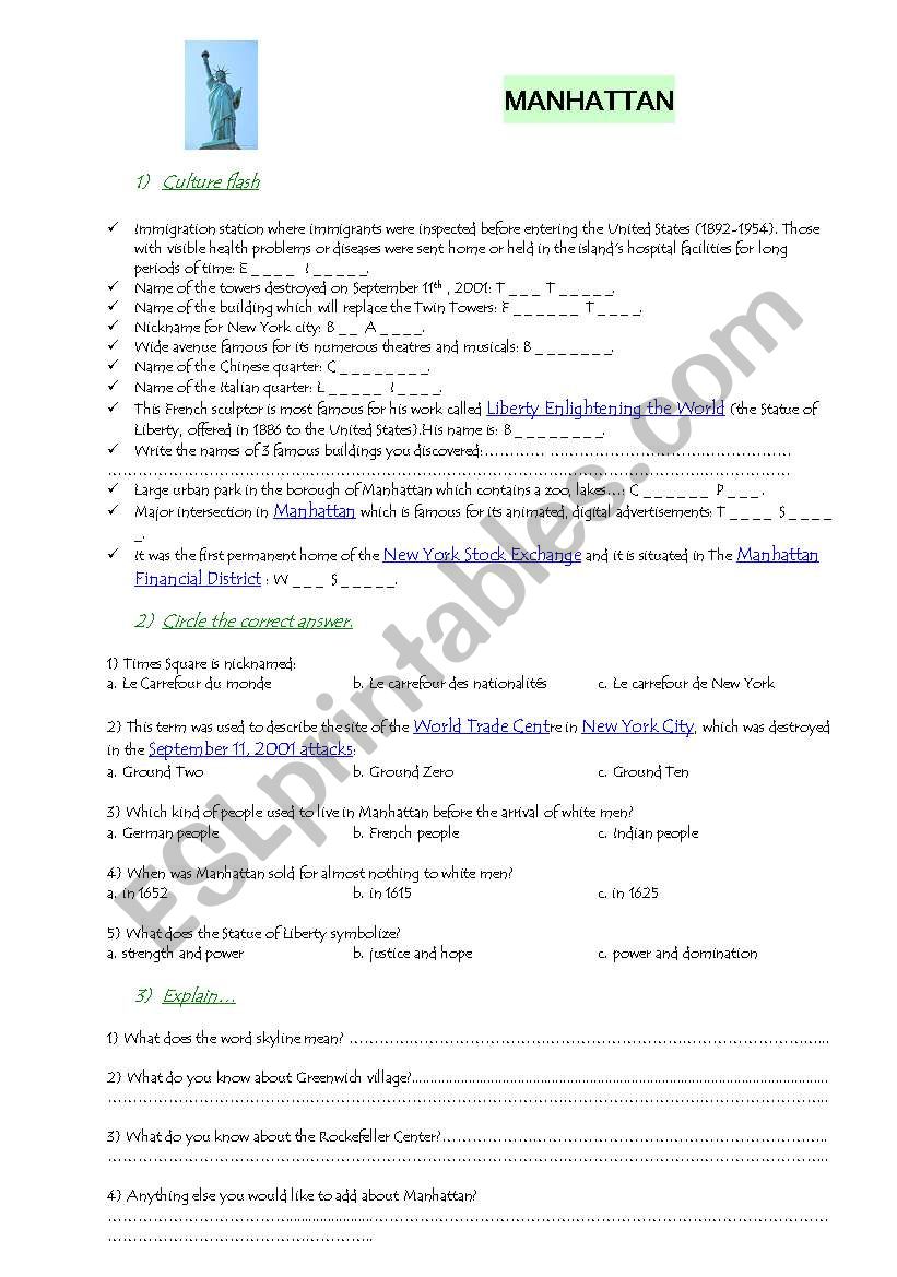 Manhattan Quizz worksheet