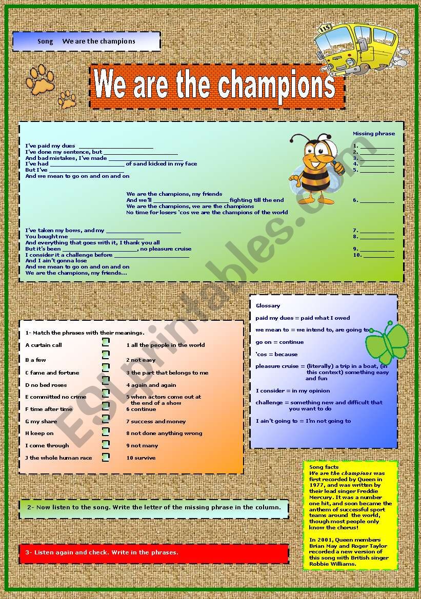 Queen - We are the champions worksheet