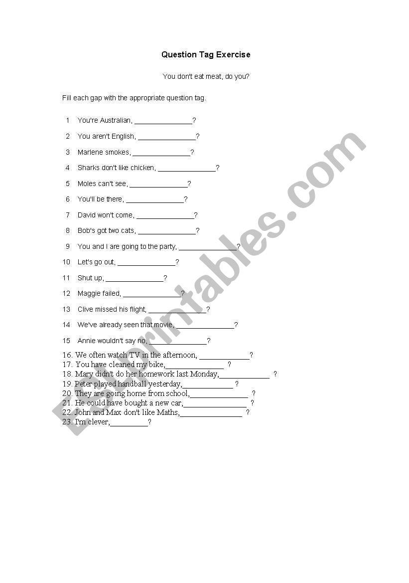 TAG QUESTIONS worksheet