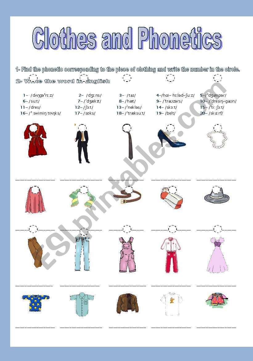 CLOTHES AND PHONETICS + KEY worksheet