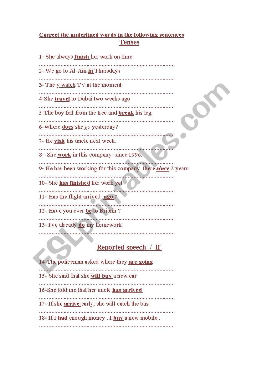 tenses  worksheet