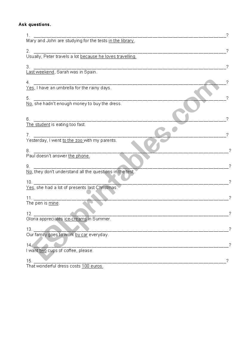 ask questions worksheet