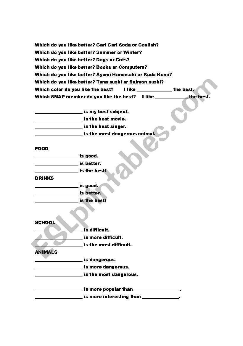 Comparatives Worksheet worksheet