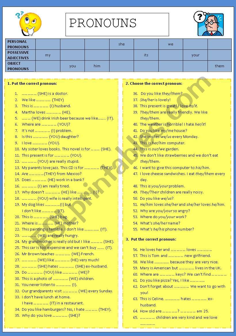 PRONOUNS - 65 sentences (fully editable)