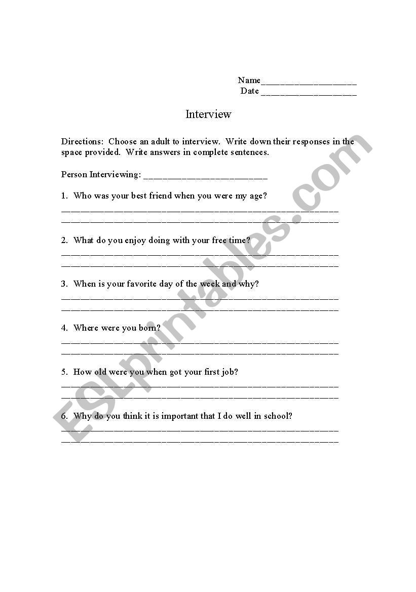 Interview  worksheet