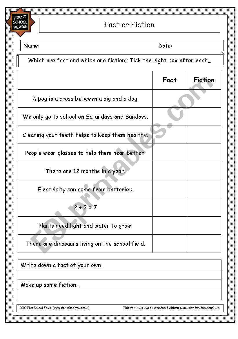 fact or fiction worksheet