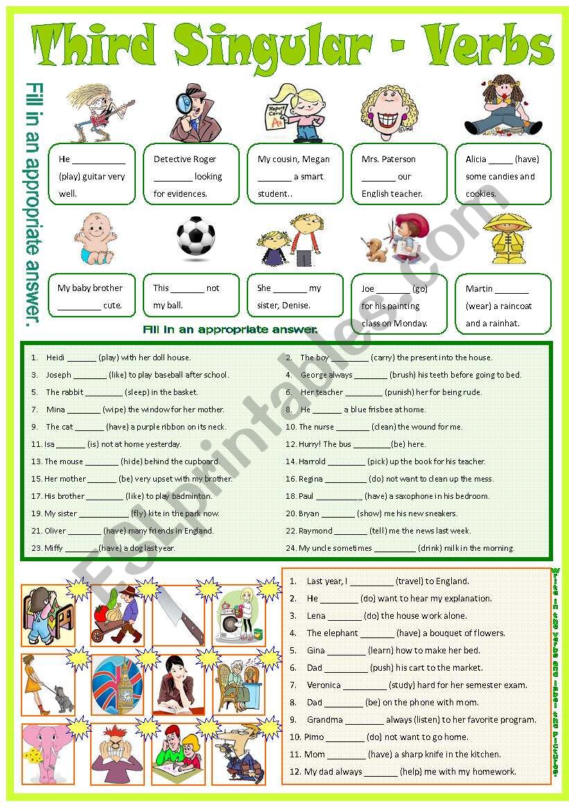 Third Singular - Verbs -B/W worksheet