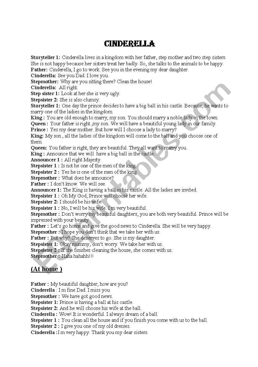 Cinderella long playscript worksheet