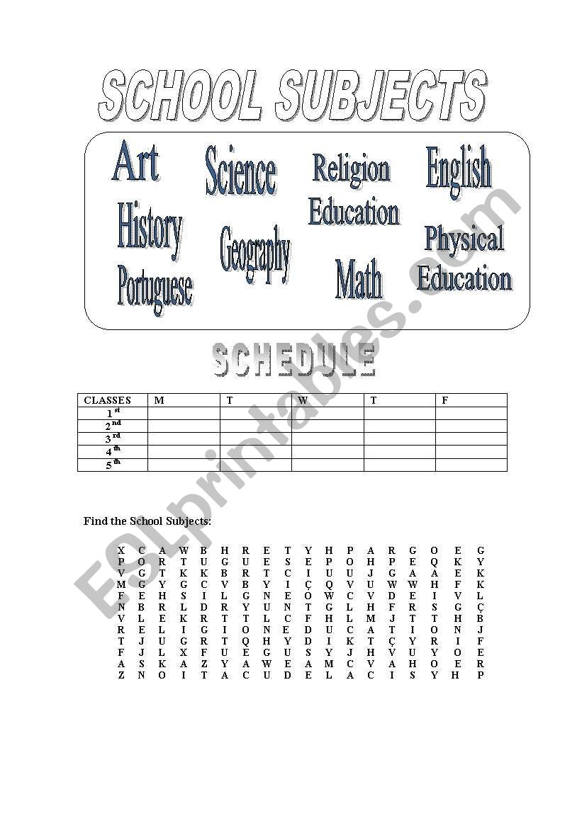 SCHOOL SUBJECTS  worksheet