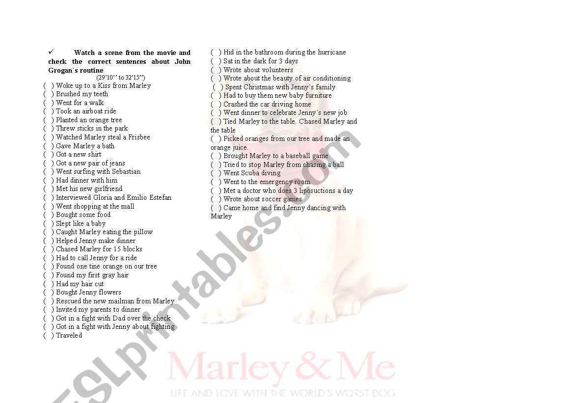 Marley & Me - Simple Past worksheet