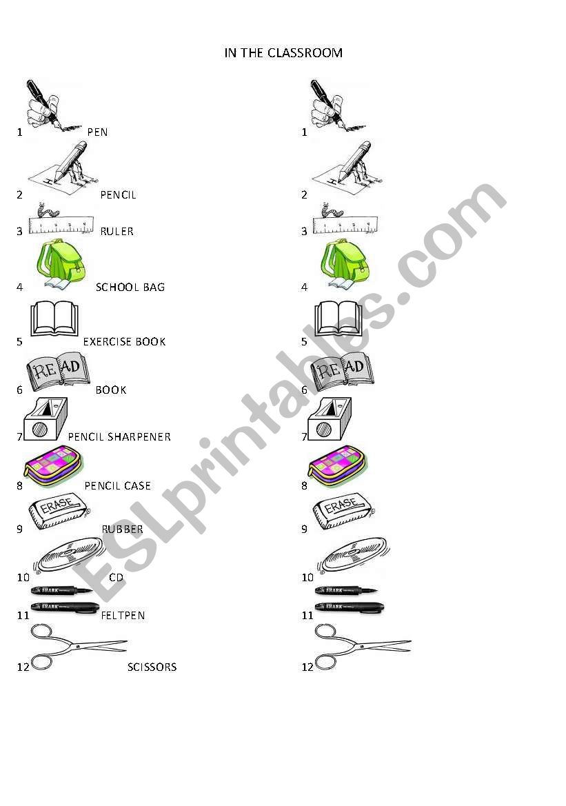 Classroom objects worksheet