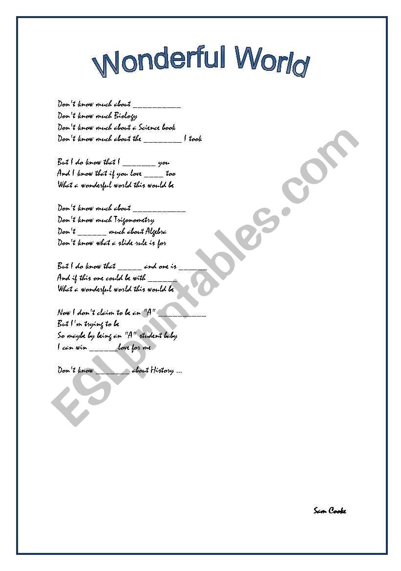 Wonderful world  by Sam cooke worksheet