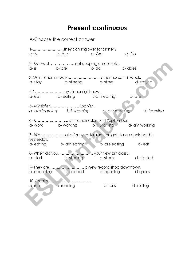 present continuous worksheet