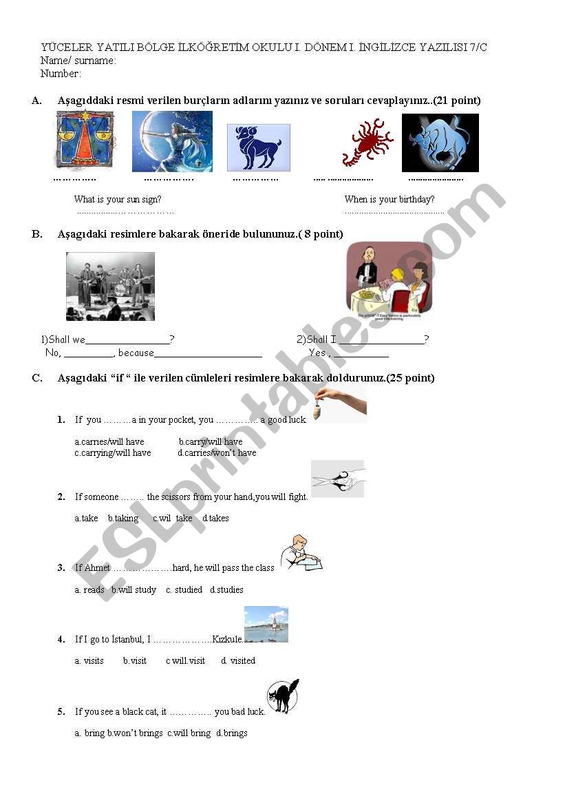 7 grade exam worksheet