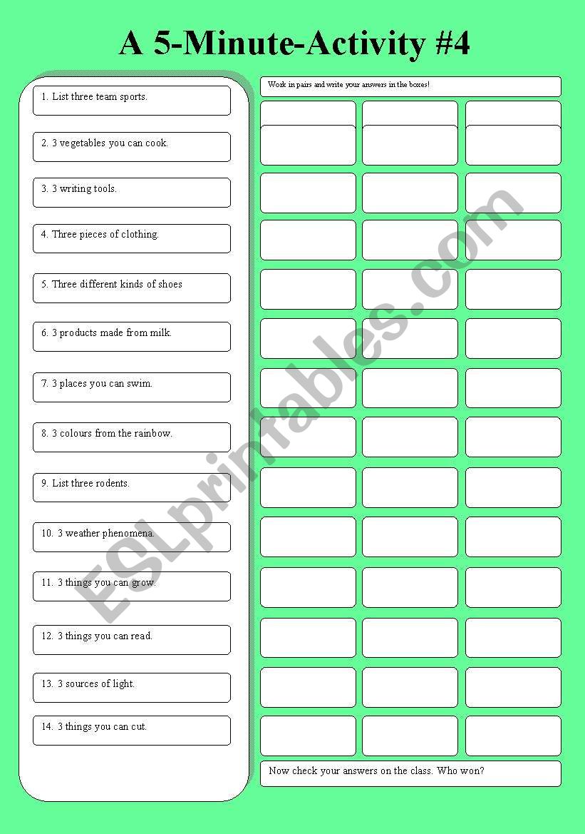 A 5-Minute-Activity #4 worksheet