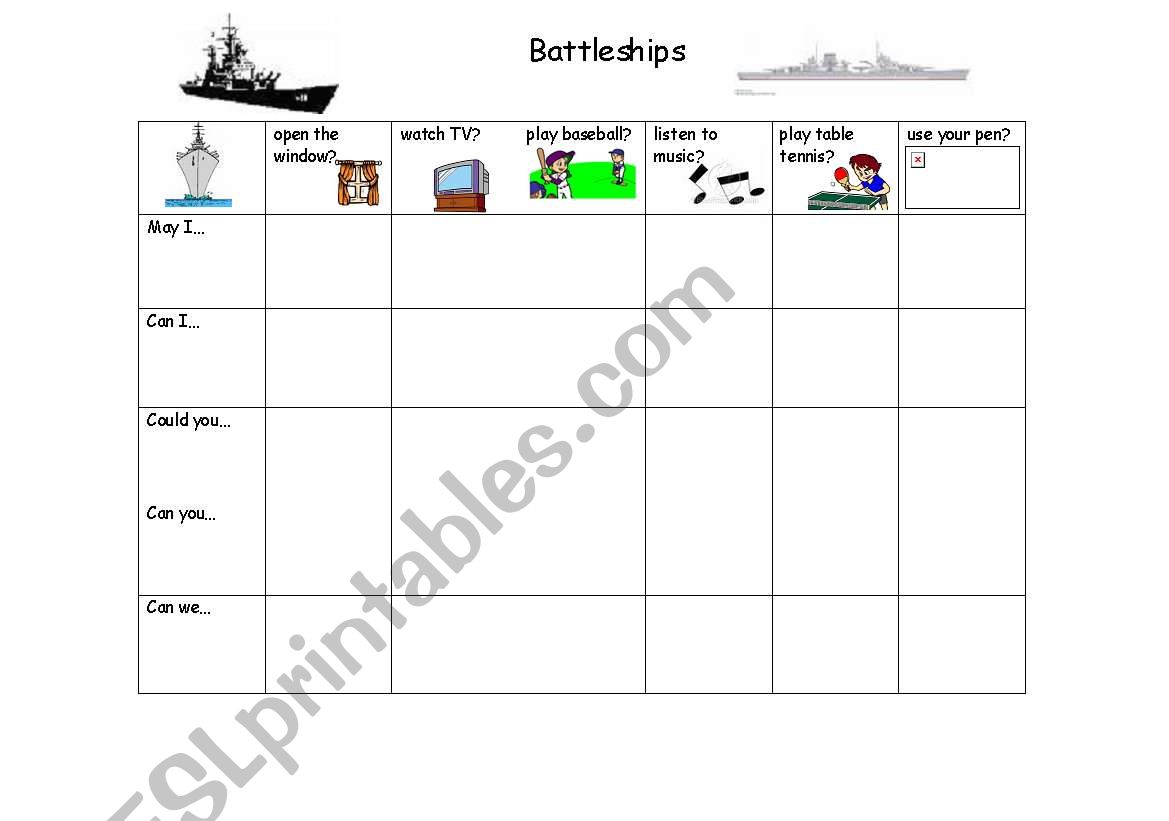 May I? play Battleships worksheet