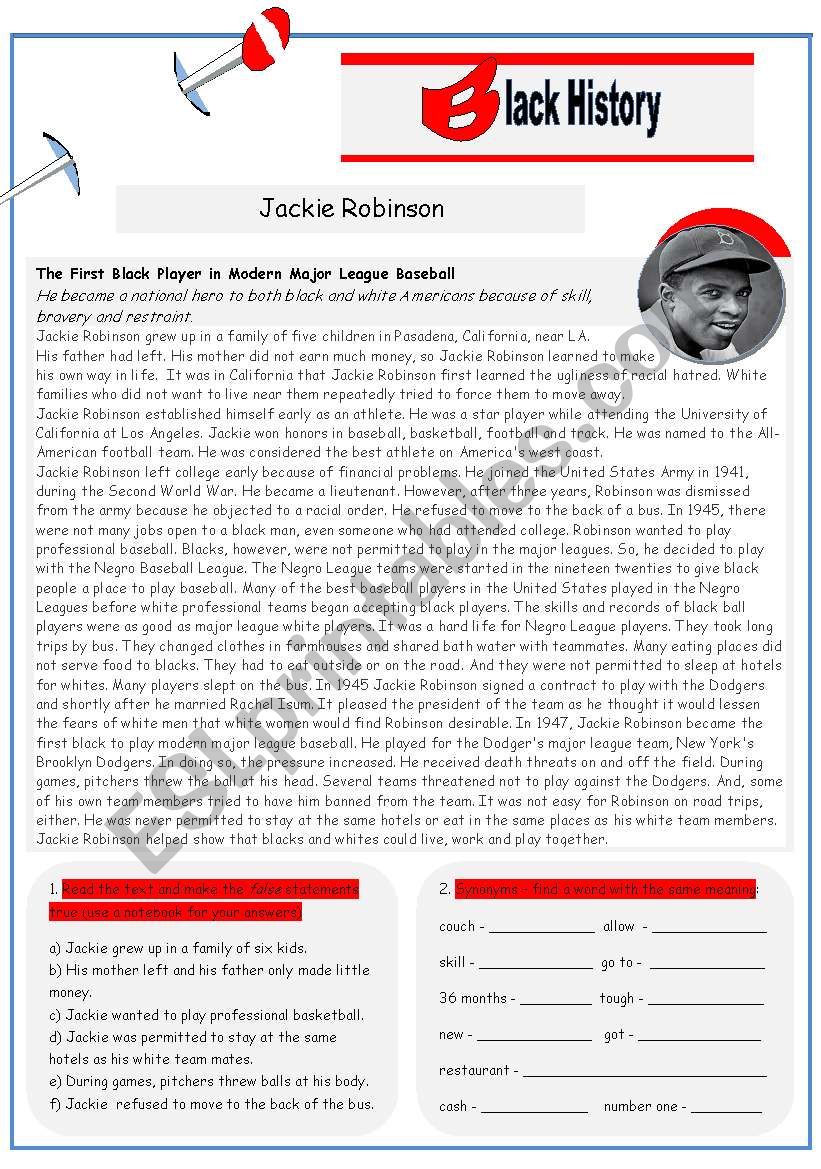 Black History: Jackie Robinson (2 pages)