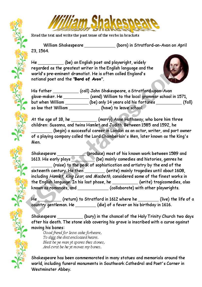 William Shakespeare worksheet