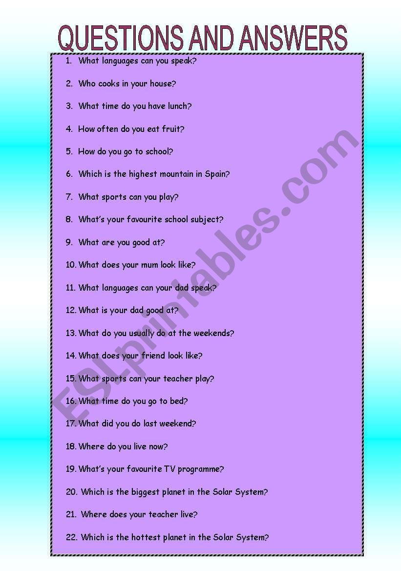 Questions and answers worksheet