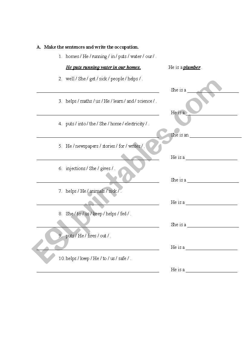 OCCUPATIONS worksheet