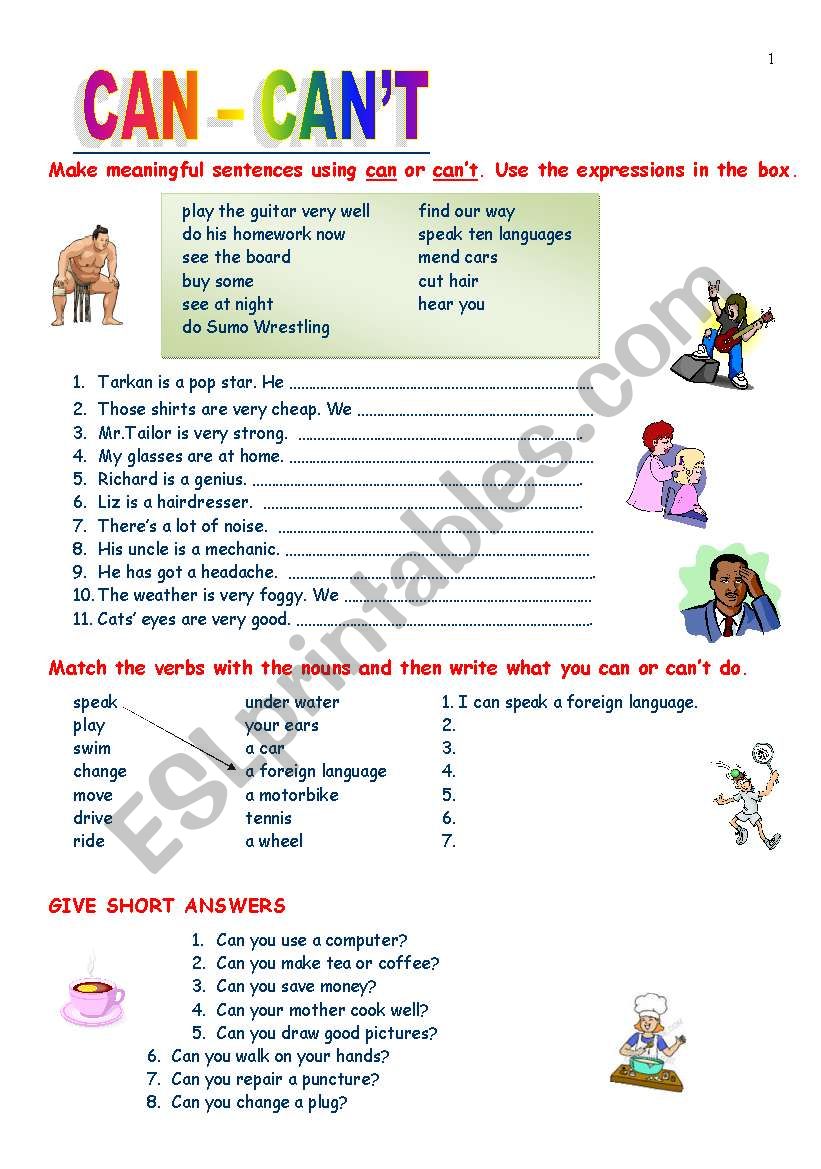 CAN - CANÂ´T - Ability worksheet