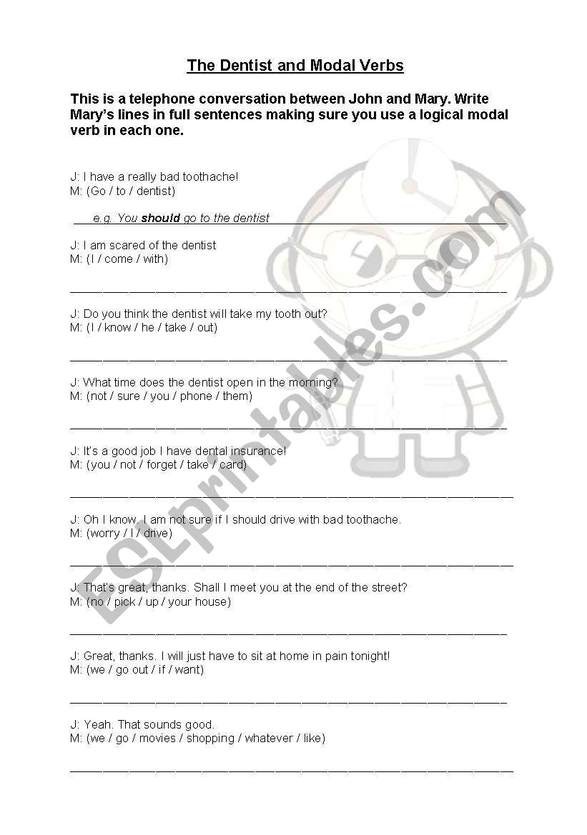 The Dentist and Modal Verbs worksheet