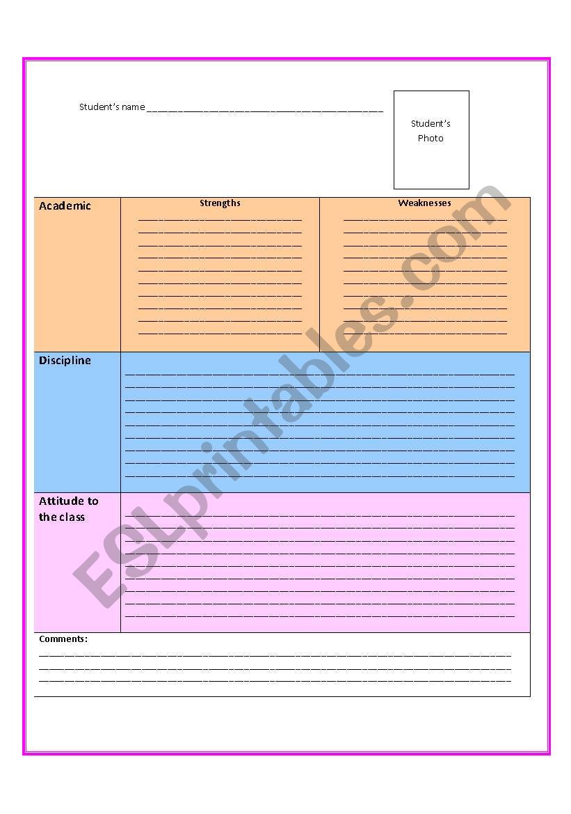 Formative Assessment Format worksheet