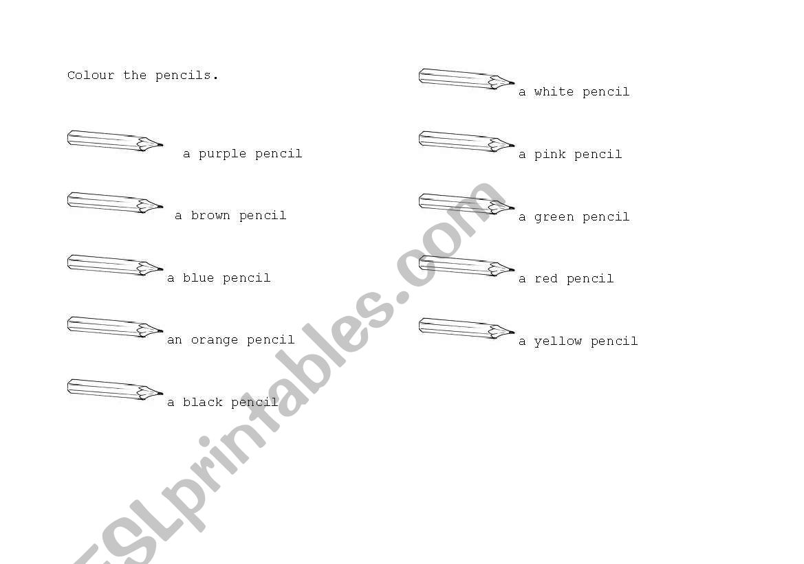 colour the pencils worksheet