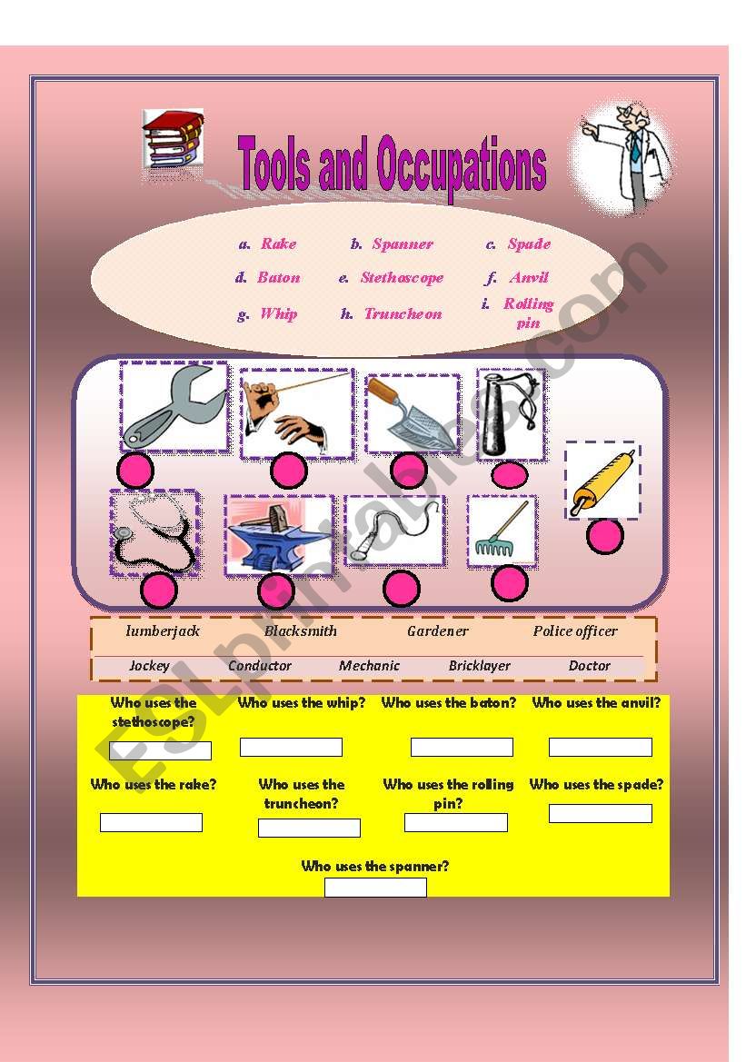 Tools and Occupations worksheet