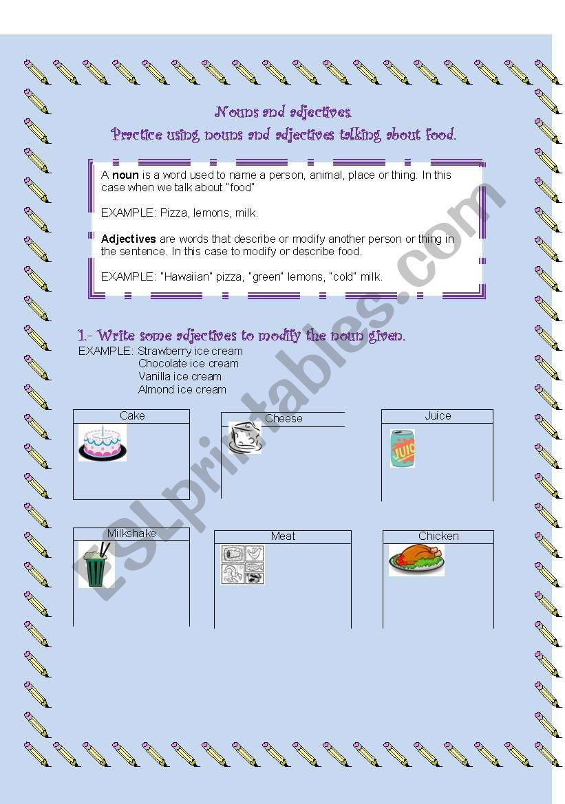 NOUNS AND ADJECTIVES worksheet