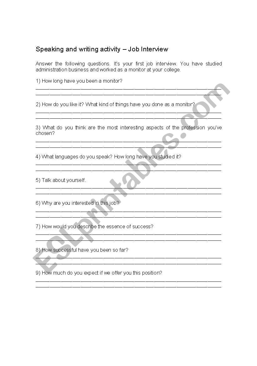 job interview worksheet