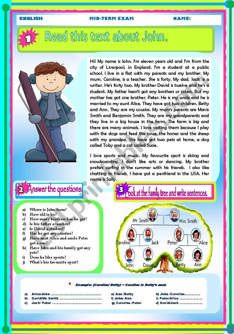 Test: Present simple - The family - Have/has got - possesive Â´SÂ´ 