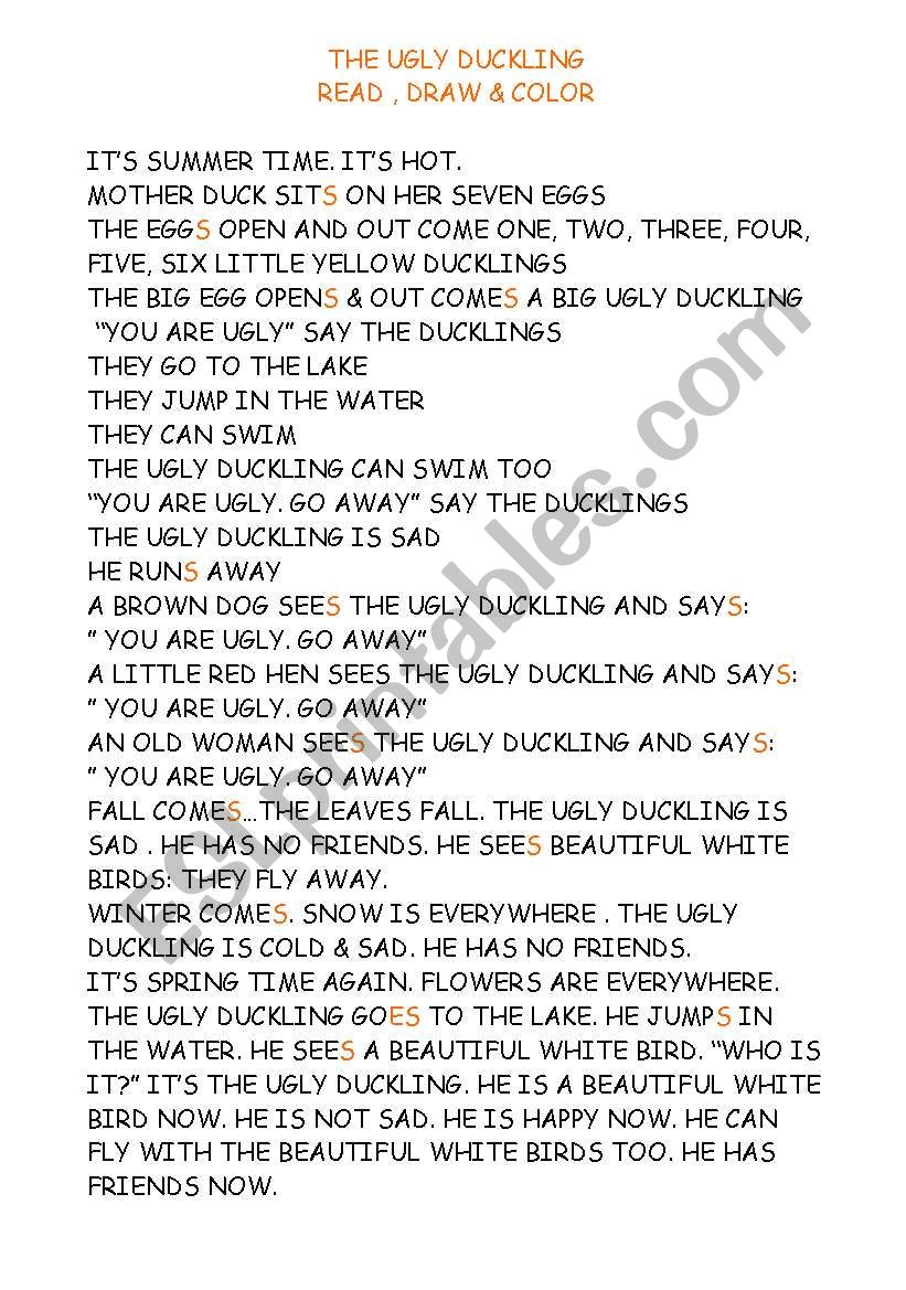 THE UGLY DUCKLING worksheet