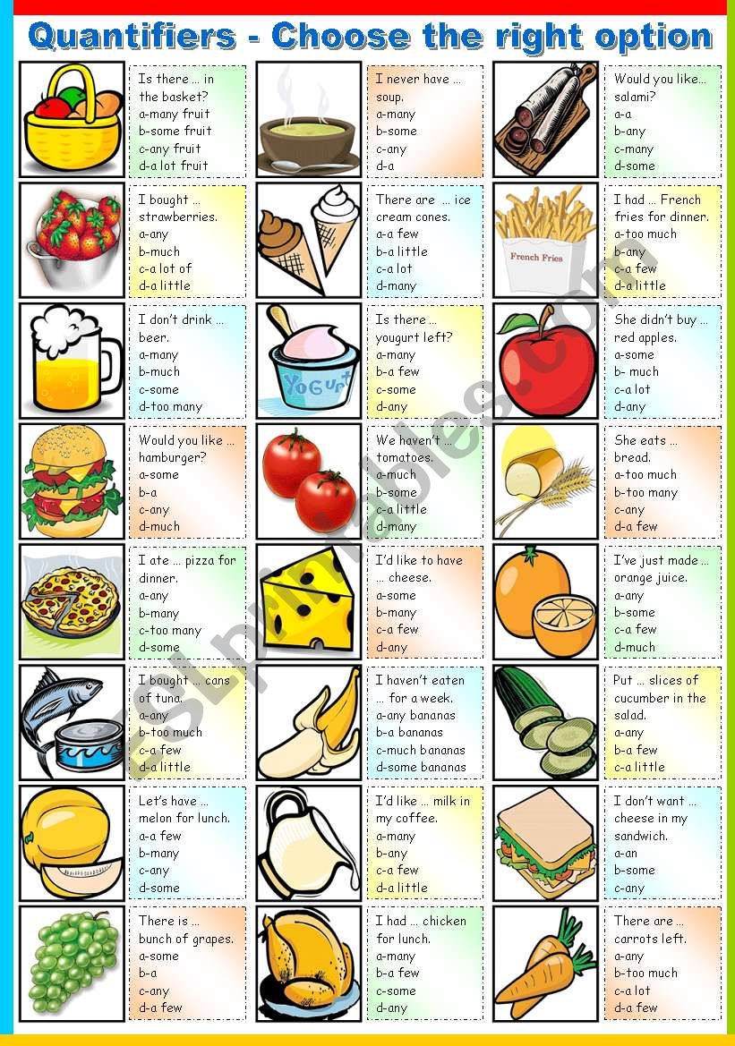 QUANTIFIERS - MULTIPLE CHOICE (B&W VERSION AND KEY INCLUDED)