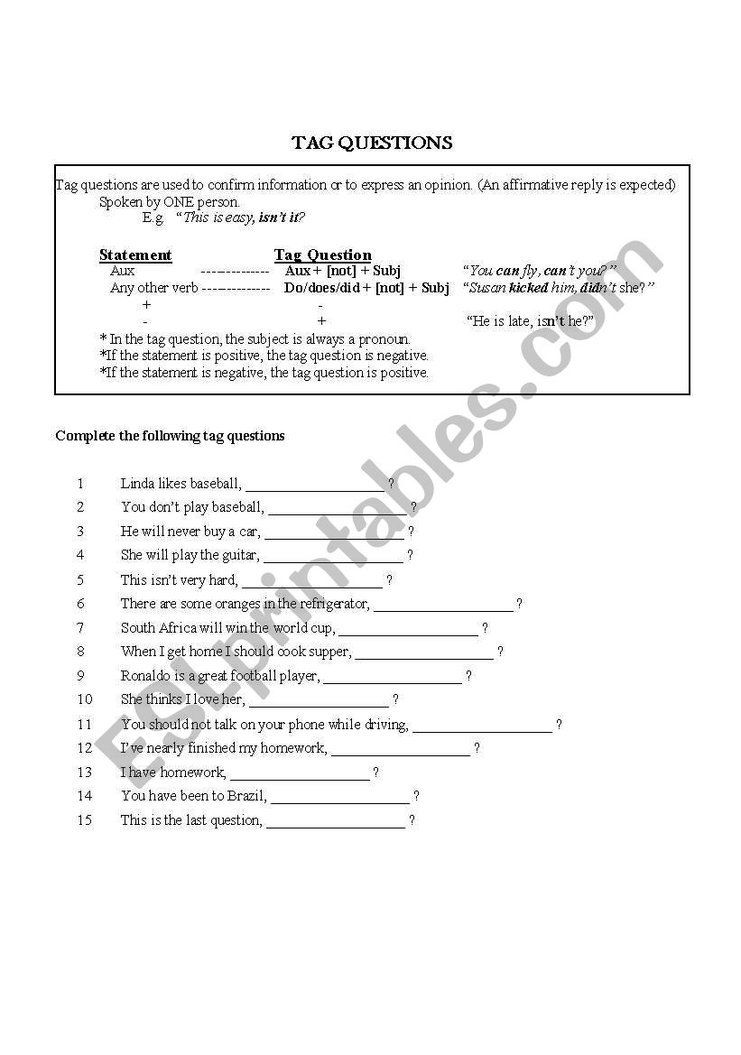 Tag Questions worksheet