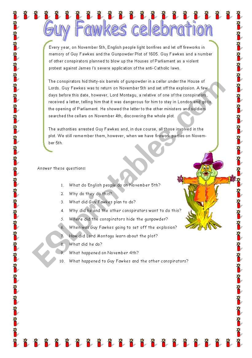 Guy Fawkes Celebration worksheet