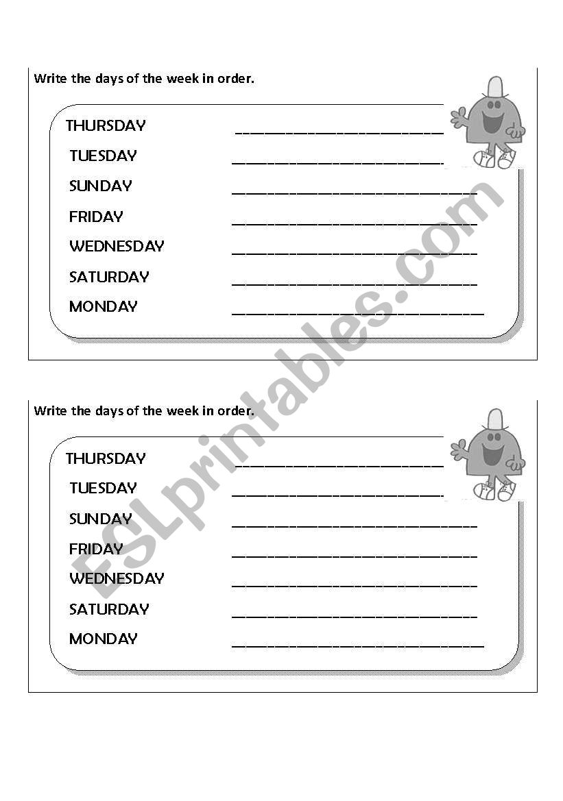 days of the week worksheet