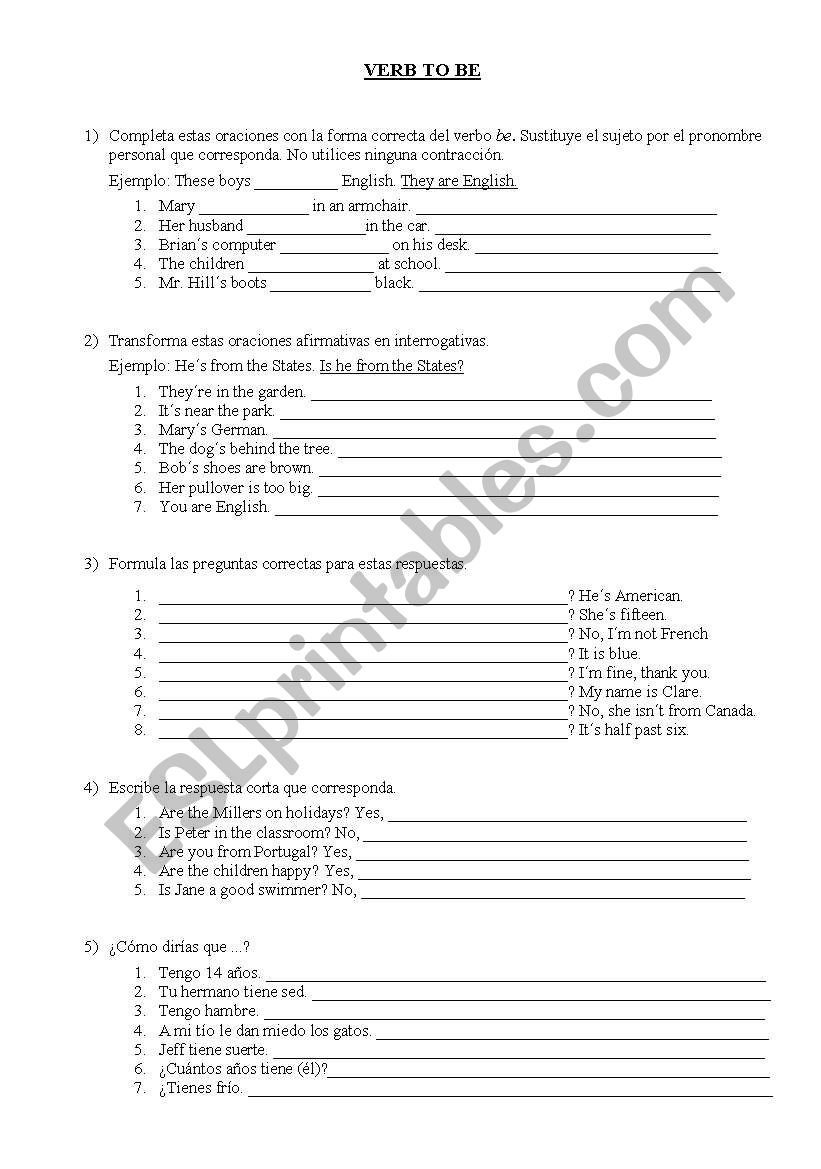 VERB TO BE worksheet