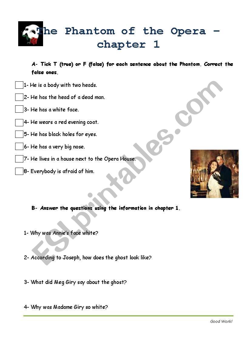 The phantom of the opera worksheet