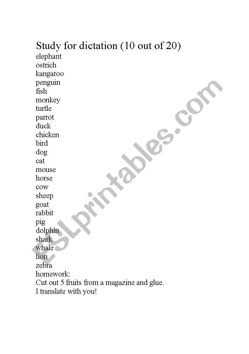 fruits (study for dictation) worksheet