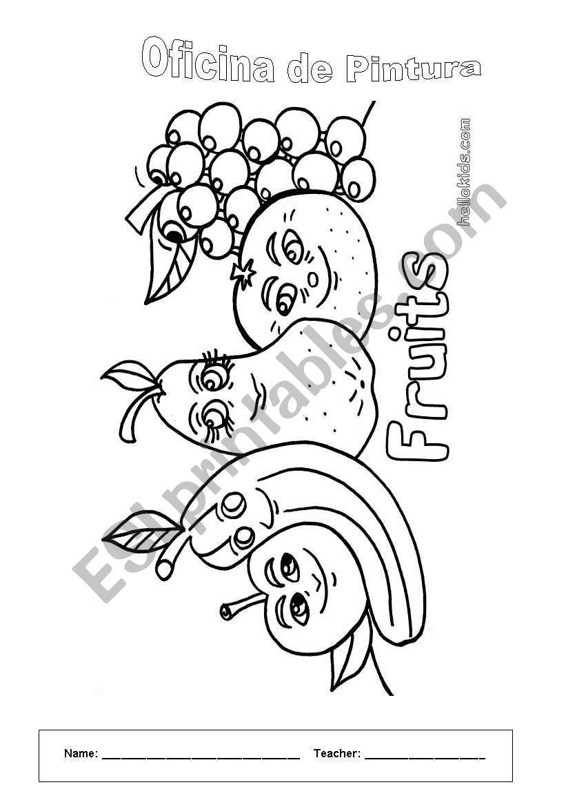 Fruits color worksheet