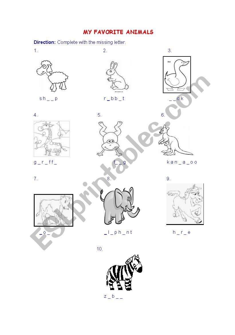 MY FAVORITES ANIMALS worksheet