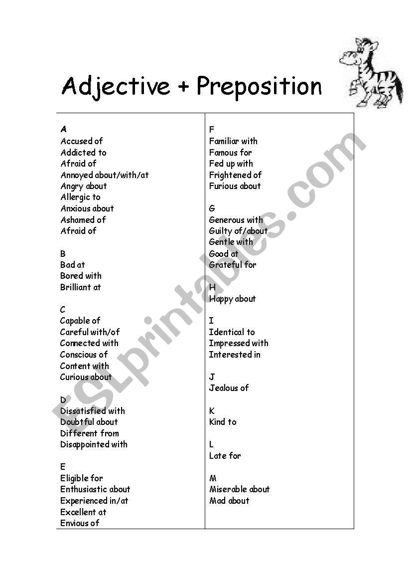 Advectives + prepositions and Verbs + prepositions list