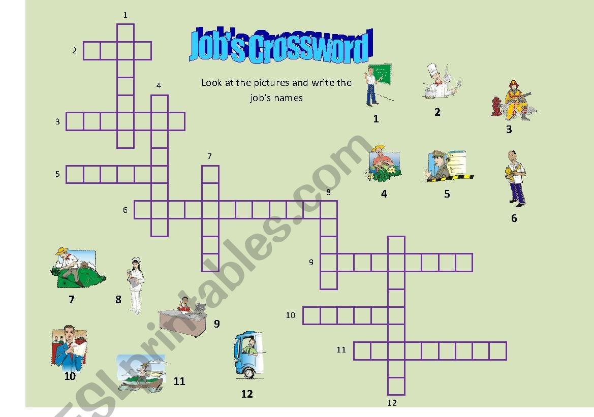 jobs crossword worksheet