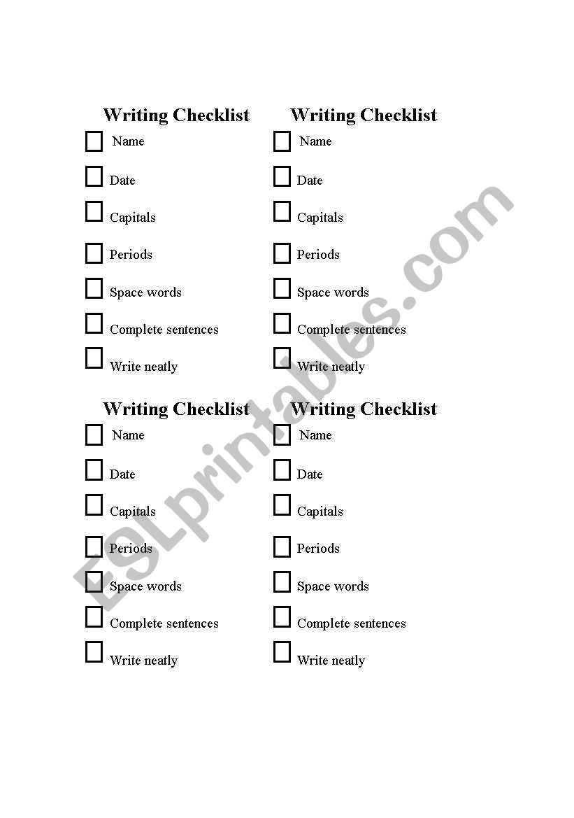 Writing Checklist worksheet