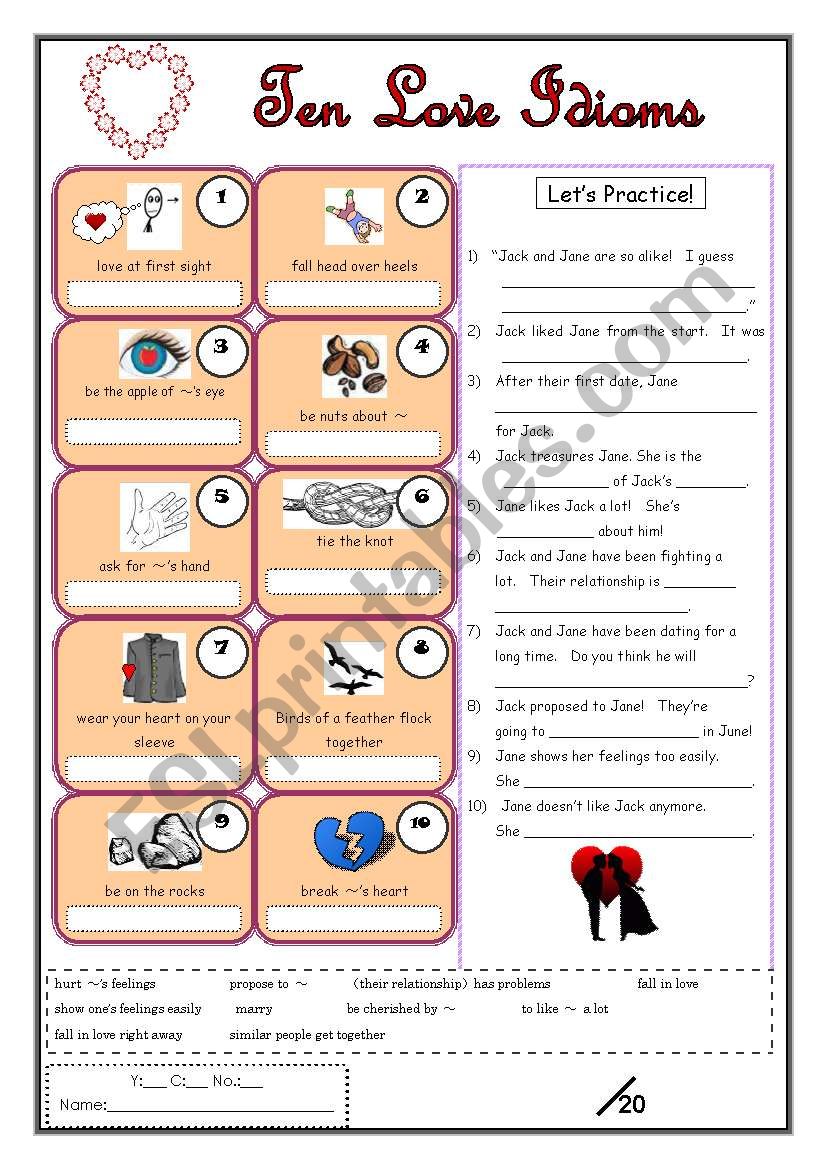 10 Love Idioms (WS + Activity)