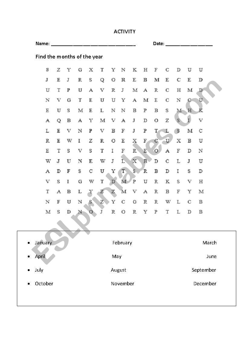  months of the year puzzle worksheet