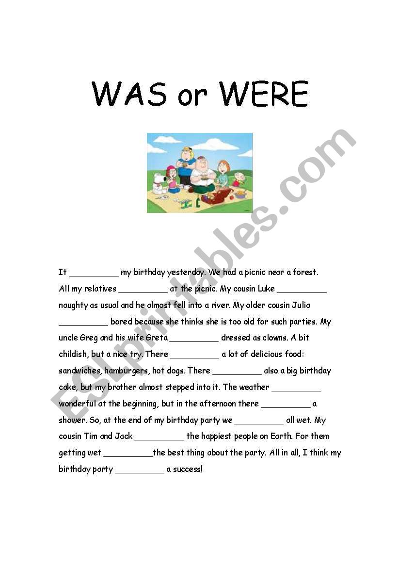 Was or were worksheet