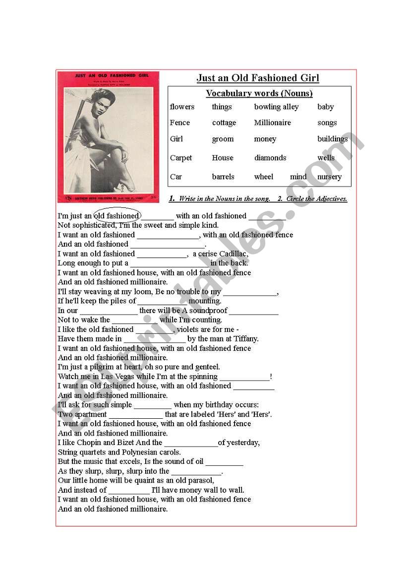 Just an Old Fashioned Girl worksheet